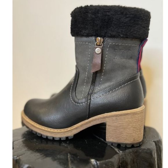 Womens Leather Faux Fur Block Heel Ankle Boots Side Zip Size 7.5-8US Black - Picture 5 of 5